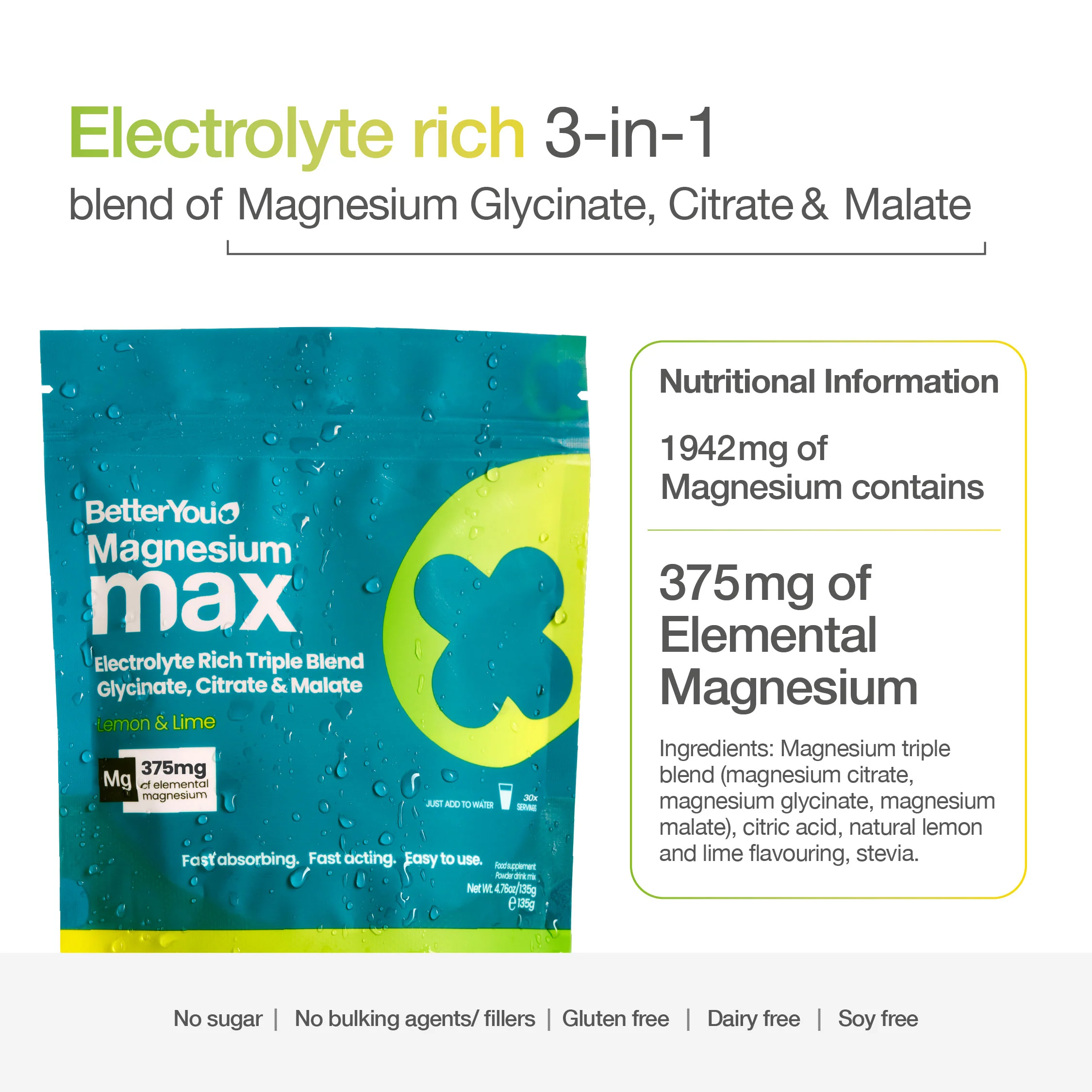 Magnesium Max 3-in-1 Powder - Lemon & Lime Flavour - Image 3
